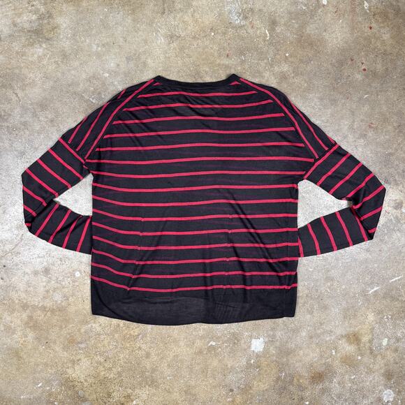 Rag & Bone Women’s Slub Striped Long Sleeve Tee XS Black‎ Red Sheer Knit Top - Picture 3 of 12